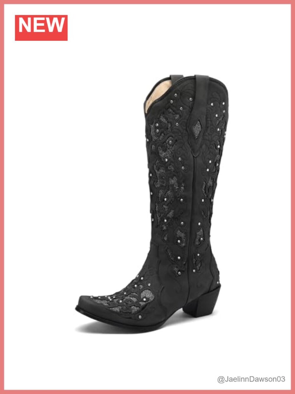 SaraIris Women's Cowboy Boots Rhinestone Embellished Microfiber Chunky Heel